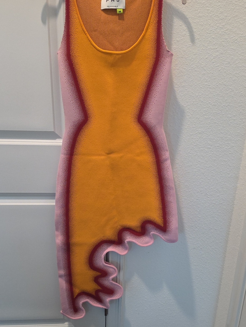 PH5 Wavy Asymmetrical Bodycon Dress in Yellow and Pink Sz M